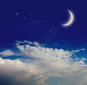 夜空中有月亮和星宿光高清图片素材