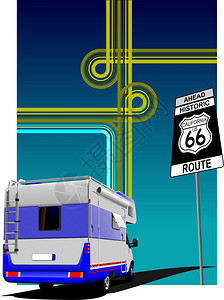 66号公路汽车行驶矢量插图图片
