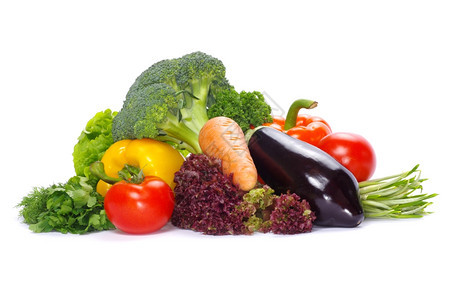 白色背景的新鲜蔬菜调料品高清图片素材