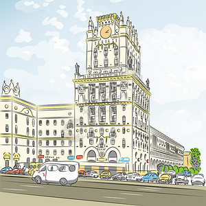 白俄罗斯明克车站广场市中心矢量图图片