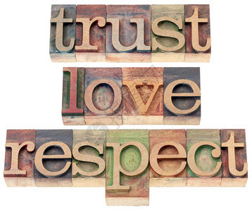 信任爱尊重文字关系概念单页文字用印刷木制图片