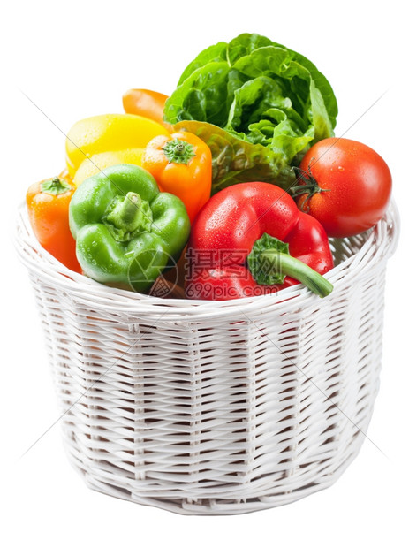 孤立的篮子中彩色蔬菜图片