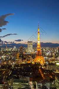日本黄昏东京塔市景日落图片