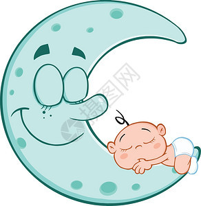 可爱的男婴睡在月亮上图片