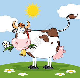 草地上的奶牛和鲜花图片