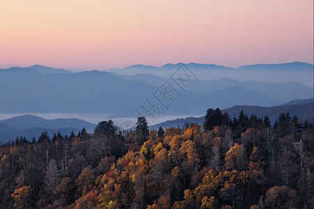 美国大烟山家公园Smoky山的日出高清图片