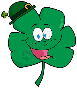 快乐的绿色克罗弗戴着绿帽子图片
