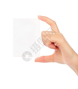 商业妇女r手持空白纸名片以色背景隔开图片