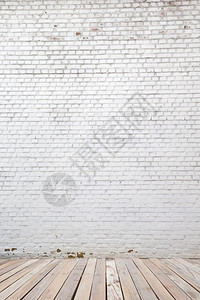 白砖墙和木地板背景图片