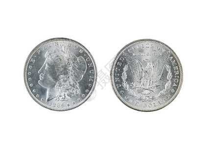 两张摩根银元反面和的近照图片