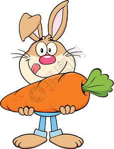 拿着大胡萝卜的饥饿的兔子图片