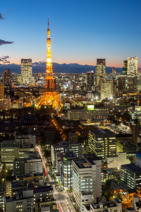 东京夜景日本黄昏东京塔市景日落背景