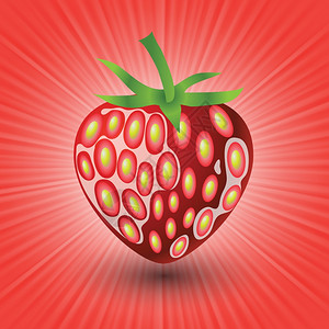 卡通水果草莓用于设计的红色波背景上草莓的彩色插图背景