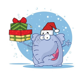 圣诞快乐大象在雪中举起礼物图片