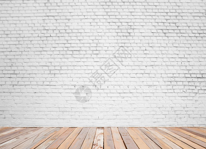 白砖墙和木地板背景图片