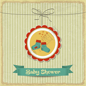 带小袜子的婴儿淋浴卡矢量说明图片