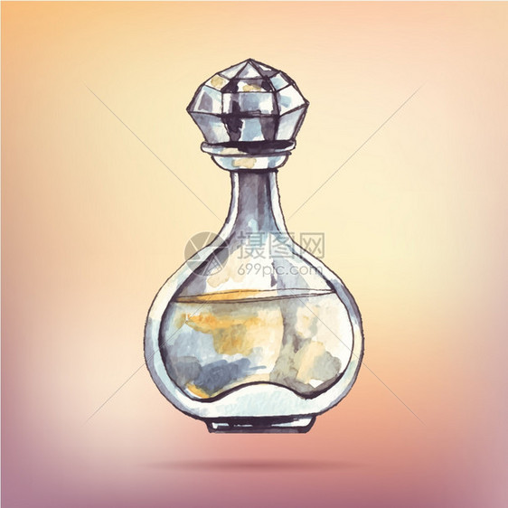 漂亮的香水瓶手工画的彩色矢量图图片