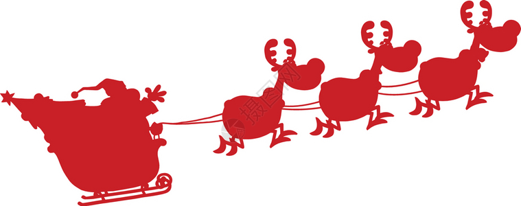 与驯鹿和雪橇一起飞行的圣诞老人红色轮椅图片