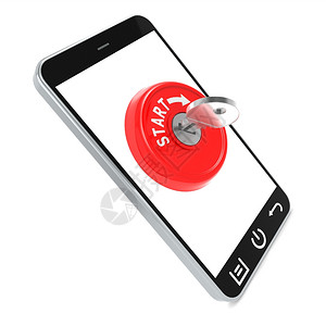 智能手机图像上的红色启动键上面有高频拼写艺术作品可用于任何图形设计智能手机上的红色启动键图片