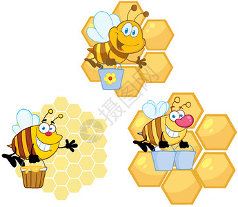 蜜蜂提着桶里的蜂蜜矢量元素图片