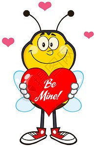 笑蜜蜂卡通马斯科特保持红心与文字图片