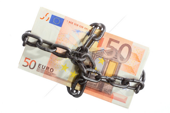 储蓄保险概念用于安全和投资的金连锁欧元纸钞图片