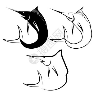 狮子奖杯白背景孤立的马林鱼群插画
