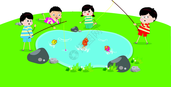 幼童钓鱼 图片