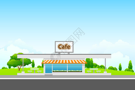 绿色景观咖啡馆建筑和云彩图片