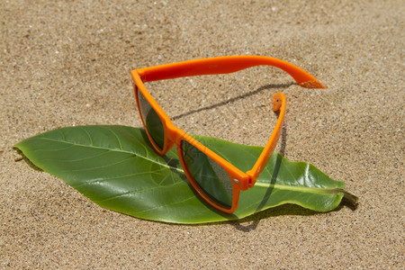 印度果阿沙滩上的橙色太阳眼镜图片