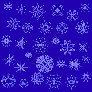 蓝色背景上孤立的冬季雪花图片