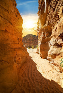 阳光明日沙漠中的洛基峡谷图片