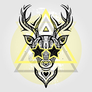鹿头部落模式鹿头波利尼西亚纹身风格矢量插图图片