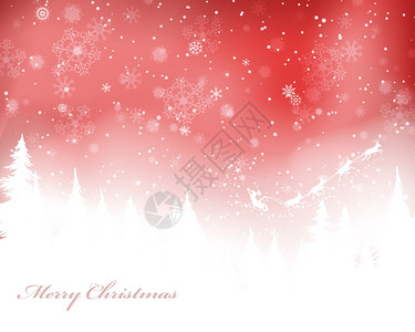 优雅的圣诞贺卡与冬季火林雪白闪烁和圣诞老人与鹿红色背景文字空间也适用于耐年可爱设计矢量说明图片
