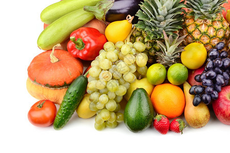 白种背景下孤立的新鲜水果和蔬菜卡宴高清图片素材