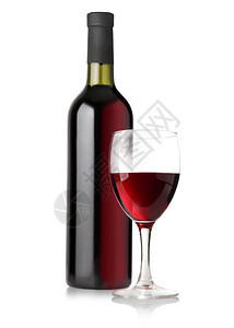 白色背景的红酒瓶和玻璃图片