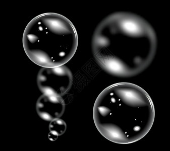 黑底上的透明泡沫矢量插图图片