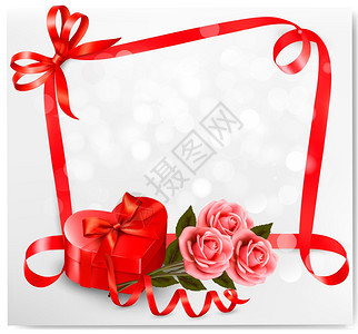 带有红心形礼品盒和花朵的假日背景Valentine背景矢量插图图片
