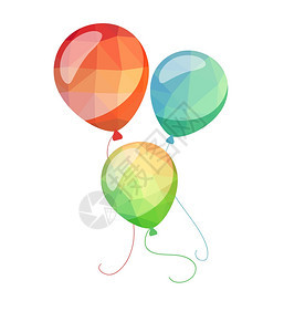 低聚光节日贺卡红蓝和绿色矢量气球图片