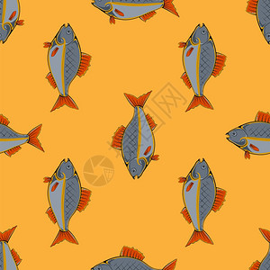 橙色背景上的鱼群图片