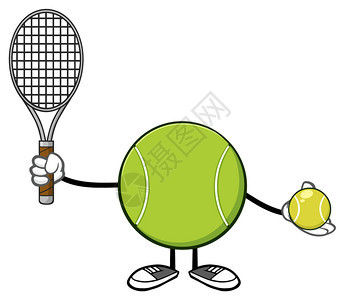 网球无脸玩家卡通马斯科特字符拥有网球和拉克特图片