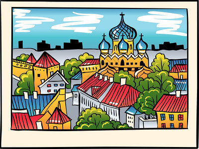 图姆贝亚山丘有堡垒墙塔台和俄罗斯东正教亚历山大内夫斯基教堂从圣奥拉夫教堂塔台看肖像风格爱沙尼亚塔林图片