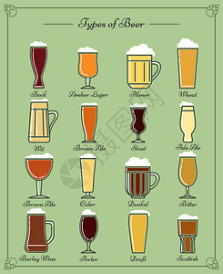 啤酒线图标的类型Stout和啤酒架搬运工和啤酒皮尔斯纳和苹果啤酒图片