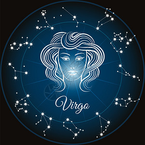 Zodiac符号Virgo和圆形星座矢量插图图片