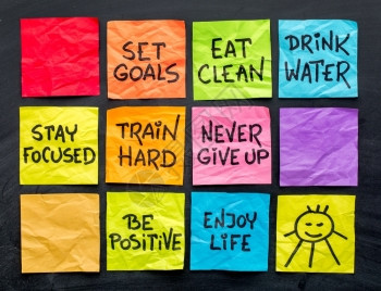 健康生活方式技巧饮食健身思维决心积极一组多彩粘贴笔迹上的图片