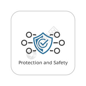 保护及安全图标平面设计有盾牌的安保概念孤立说明应用符号或UI元素图片