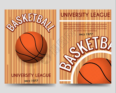 大学篮球传单模板上面有球大学篮小册子传单模板上面有篮球和文字位置矢量插图图片