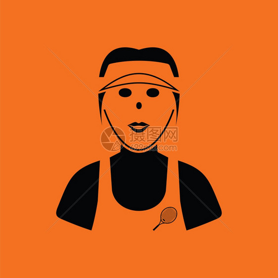 网球女运动员头像橙色背景黑矢量插图图片