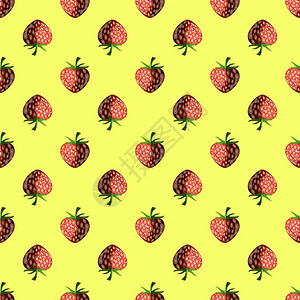 黄色背景上新鲜的草莓水果无缝模式新鲜的草莓水果无缝模式图片
