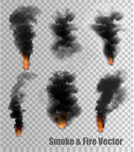 透明背景的黑烟和火焰矢量说明图片